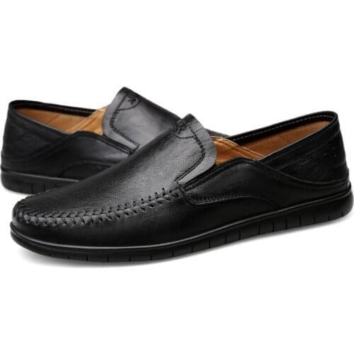 Genuine Leather Shoes Men Brand Footwear Non-slip Thick Sole Fashion Mens Casual Shoes Male High Quality Cowhide Loafers