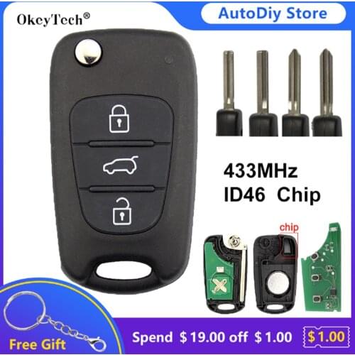 Okeytech 433Mhz ID46 Chip Flip Remote Control Car Key For Hyundai Santa Fe I20 I30 Ix25 Ix35 Sportage/Kia TOY40/TOY20/HY15/HY15R