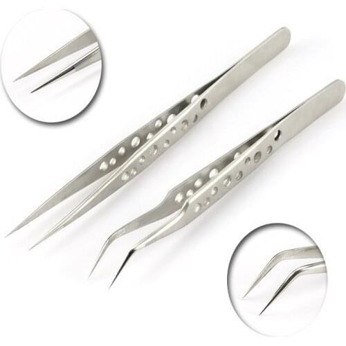 QIAO Tweezers Bend+Straight Stainless Steel Industrial Cross Stainless Steel Excellent Quality Tweezers Rhinestone Tool