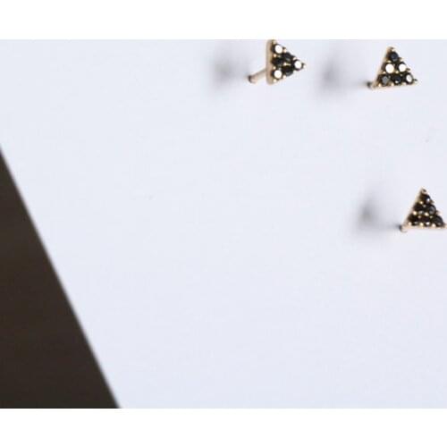 9K solid gold Triangular Geometry Black Crystal stud earring Mini dainty women minimal simple style gift bridesmaid