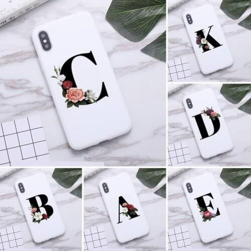 Flower 26 English Name Letters Custom Initial Phone Case for iPhone 11 Pro Max X XR XS 8 7 6s Plus Candy white Silicone Cases