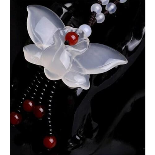 Fine Jewelry Natural Jade Medullary Necklace Pendant Carved Butterfly Lucky Best Wishes Women Men Jewelry