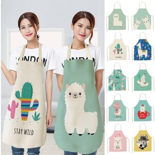 1PC Aprons Sleeveless Alpaca Llama Cactus Printed Sleeveless Apron Pinafore Waist Bib Kitchen Home Cooking Baking Waist Bib