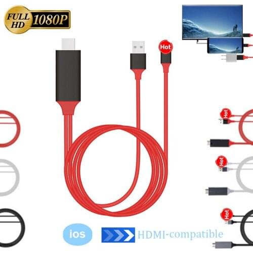 2M USB TV Stick 1080P HDTV AV Cable to HDMI-Compatible For iPhone7 7Plus 6S 6Plus 5S 5 For IOS Charging Adapter Cable