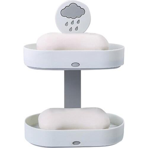 2-layer Cute Cloud Punch Free Soap Storage Box Draining Rack Bathroom Organizer Bathroom Rack Bath Shower Shelf Soap Holder