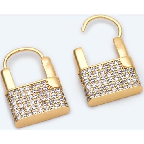 4pcs CZ Paved Gold Padlock Hoops, Lock Earrings, Geometric Hoops, Dainty Earrings (GB-2013)