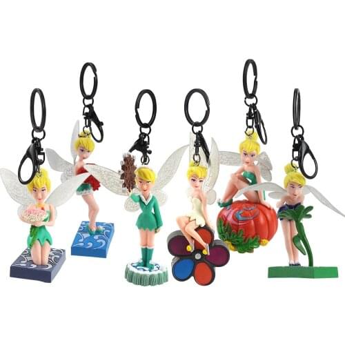 8-11cm 6pcs/Lot Tinkerbell Princess Figures Tinker Bell Key Chains Flying Fairy Model Toys Doll Pendants