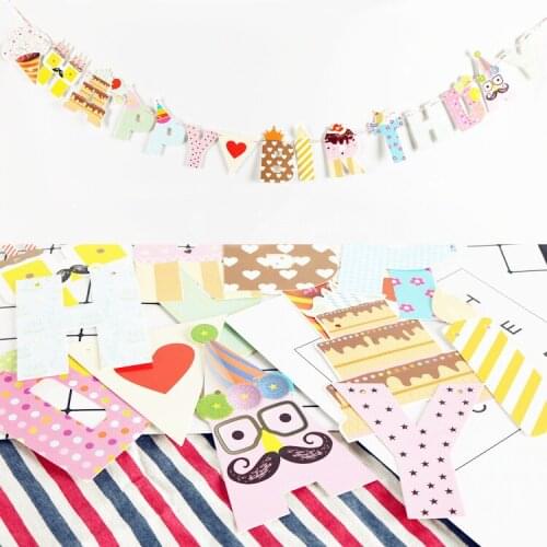 APRICOT 1 Set Mr. Moustache Happy Birthday Paper Flags Bunting Banners Letter Garlands Baby Birthday Party Decorations