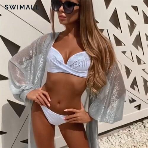 Bikini 2020 New Solid Sexy Rhinestone Bikini Push Up Swimsuit With Diamonds Bandage Adjustment Swimsuit Summe Bathing Suit r