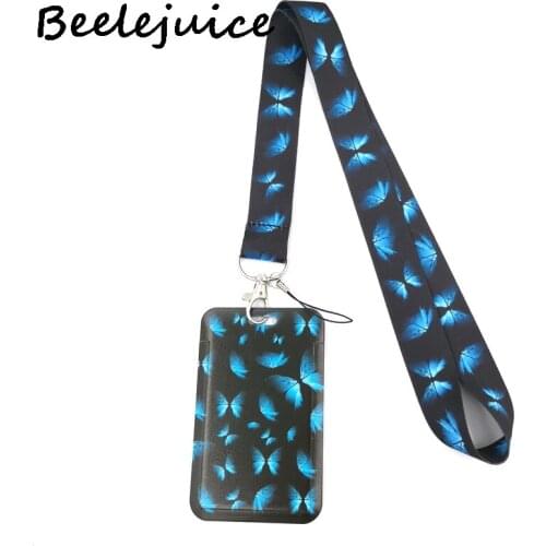 Blue Monarch butterfly Lanyard Credit Card ID Holder Bag Student Women Travel Card Cover Badge Car Keychain Gifts Accessories