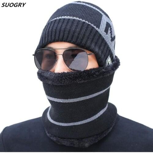 Men Winter Hat Scarf Knitted Set Letter Wool Winter Set 2019 Mens Winter Caps Beanies Scarves Neck Warmer Ski Scarf Caps