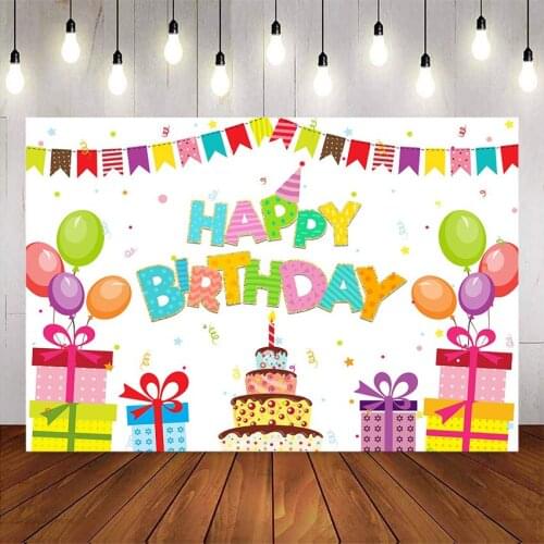Happy birthday backdrop cakes gifts balloons birthday party decoration supplies flag sweet children birthday background