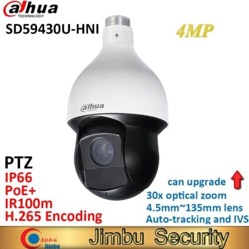 Dahua 4MP PTZ camera SD59430U-HNI H.265 30x optical zoom 4.5mm~135mm lens Auto-tracking and IVS Support PoE+ IR100m IP66 WDR