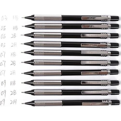 1-Piece Metal Mechanical Pencils 2H HB 2B 0.5mm 0.7mm 0.9mm Automatic Pencil for Sketching Drawing School Office Supplies