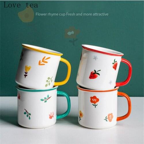 Flower rhyme ceramic cup Chinese couple milk coffee breakfast cup creative personality large capacity exquisite household goods