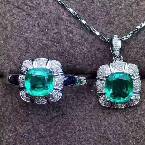 Real Natural Emerald jewelry set Natural Real Emerald 925 sterling silver 1pc pendant,1pc ring