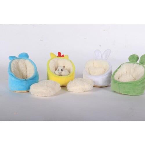 Hamster Cave Bed Cute Cartoon Plush Warm Small Animal Bed Hamster Nest Bed Soft Bed Cage Nest with Cushion Accessories