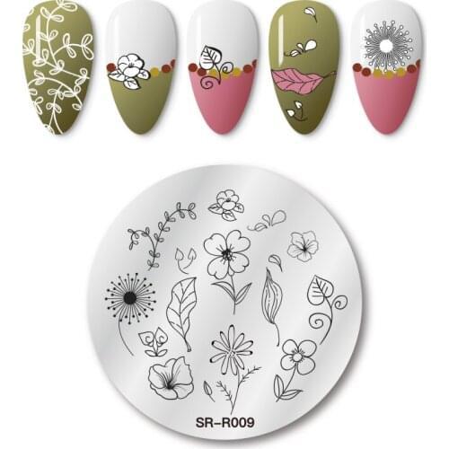 Mtssii Round Nail Stamping Plates Flower Patterns Natural Plants Leaves Nail Art Stamp Templates Stencil Accessories Tools