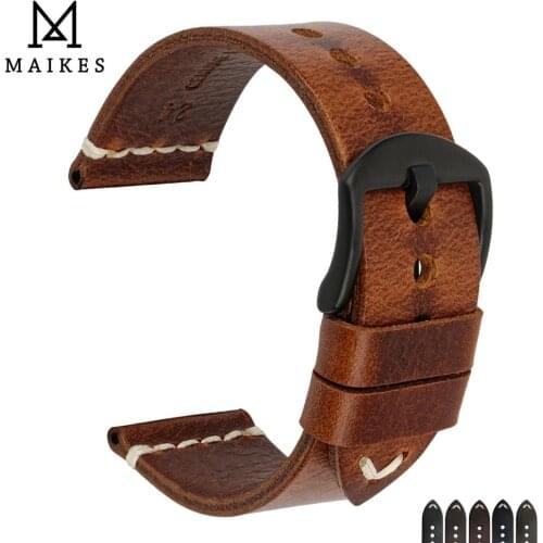 MAIKES Watch Accessories Watchbands 20mm 22mm 24mm Genuine Leather Watch Strap For samsung gear s3 / tissot Bracelets Watch Band