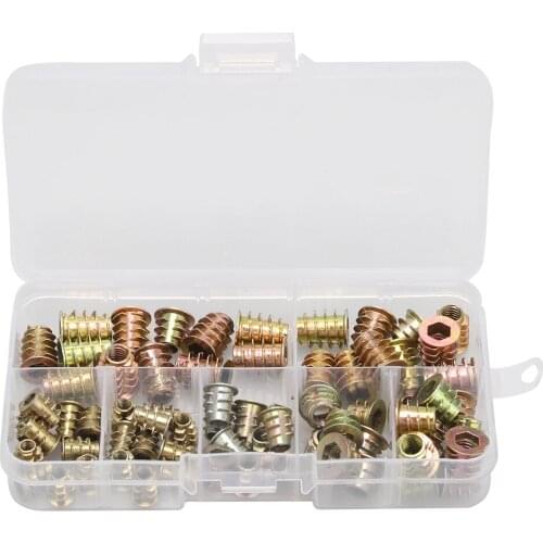 70Pcs M4 M5 M6 Zinc Alloy Thread For Wood Insert Nut Flanged Hex Drive Head Nuts Assortment Kit