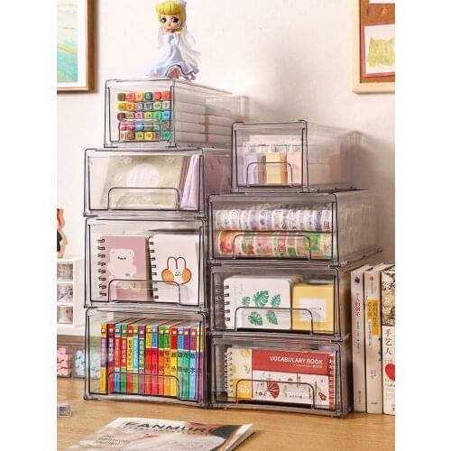 Desktop Stationery Storage Box Pen Pencil Holder Student Desk Organizer Japanese Acrylic Dustproof Drawer Hand Account Rack