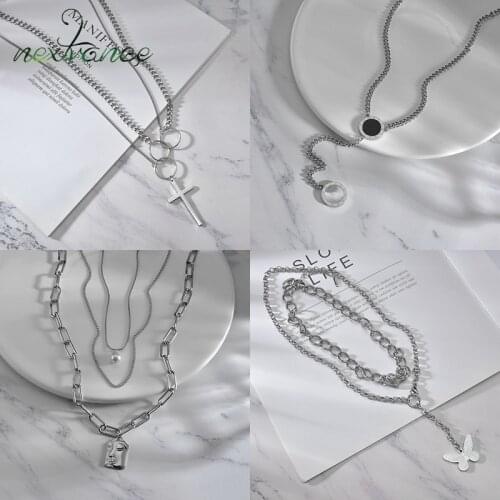 Nextvance Anime Stainless Steel Necklace NK Cuban Chain Pearl Butterfly Necklaces Charm Pendant Grilfriend Women Jewelry Gift