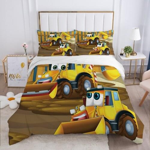 Cartoon Childrens Bedding set for kids baby Duvet cover set pillow case Bed linens Quilt cover Bed set Single Car yellow