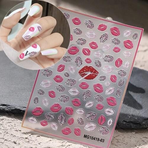 New 3D Self-Adhesive Nail Art Sticker Flower Red Lips Pattern Bohemia Lovly Image Charms Design Nails Decoration Stickers 1sheet