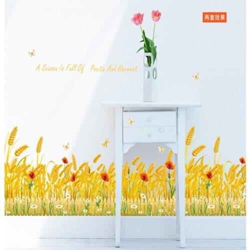 Autumn Golden Wheat Wall Sticker For Living Room Kindergarten Removable Vinyl Home Window Footline Decor Decal Adhesive Murals