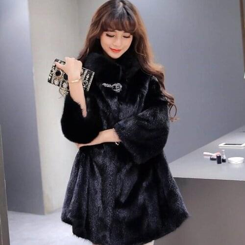 Winter Thick Warm Female Whole Mink Coat 2020 New Imitation Fur Offce Lady Wear Medium Long Jacket Loose Black 3xl 4xl