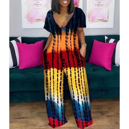 TNNAOFF Sexy Tie Dye Camo Bodycon Jumpsuits for Women Fashion Short Sleeve One Piece Outfits Streetwear Pockets Loose Rompers