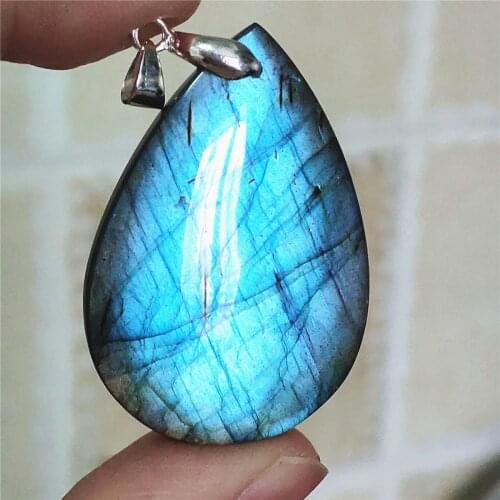 Genuine Natural Labradorite Blue Yellow Light Women Pendant Water Drop Labradorite Necklace Gemstone Rare Jewelry AAAAA