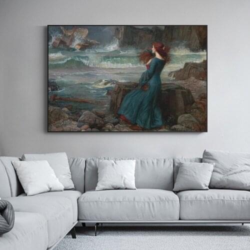 Miranda By John William Waterhouse Tempest Poster Painting Canvas Posters and Prints Scandinavian Wall Picture for Living Room