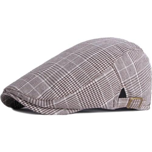 QPALCR Unisex Thin Breathable Beret Hat Men Women Plaid Forward Cap Spring Summer Berets Cap Brown Black Flat Peaked Hats Visor