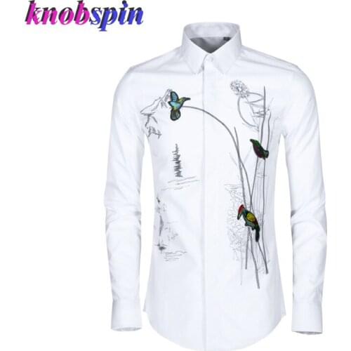 Luxury Embroidery Shirt men high quality Cotton Clothing male Fashion Beading Slim full sleeve Camisas