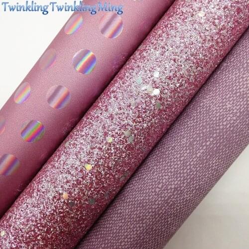 Pink Glitter Fabric, Iridescent Dots Faux Fabric, Denim Synthetic Leather Fabric Sheets For Bow A4 21x29CM Twinkling Ming XM743