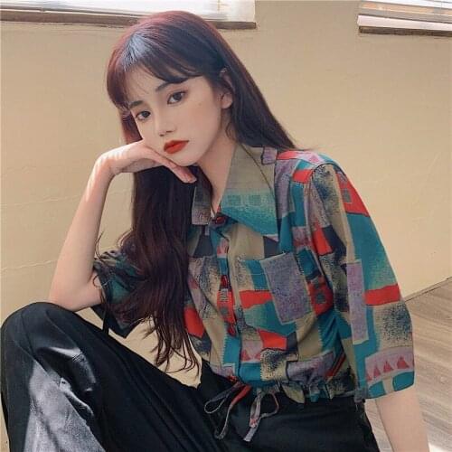 Shirt Oversize Summer New Style Korean Harajuku Style Retro Drawstring Port Style Short Loose Short-sleeved Shirt Shirt Dropship