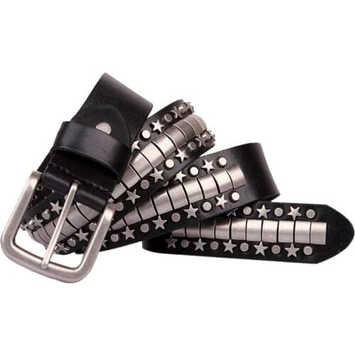 Ta-weo) Fashion Men Personality Rivet Leather Belts, Pentagram Rivet Punk Leather Belt Rock Hip Hop Belt