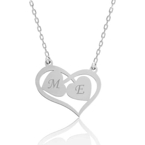 Tevuli 925 Sterling Silver Letter Teamed Hearts Personalized Necklace