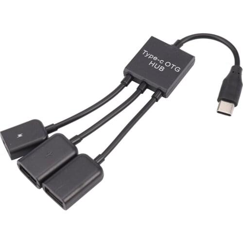 USB 3.1 Type C Male to 2 Dual USB A 2.0 Female + Micro-USB Female 3 in 1 OTG HUB