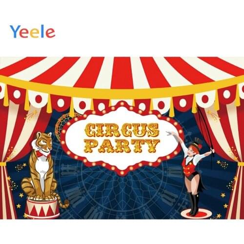 Circus Tiger Trainer Curtain Clock Baby Birthday Party Photography Backdrops Vinyl Photographic Background For Photo Studio