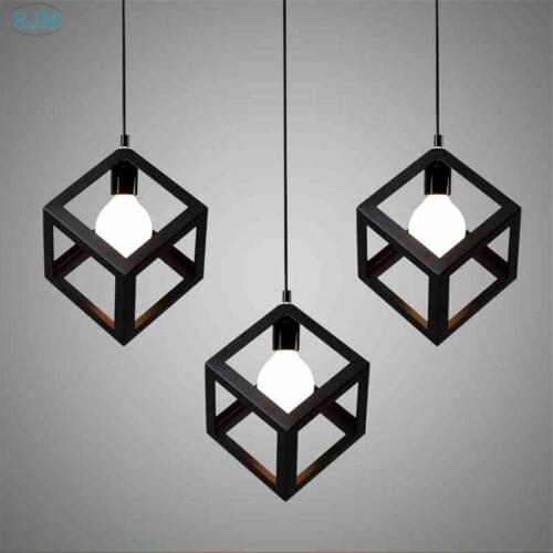 Vintage Iron Geometry Pendant Lights White Black Painting Pendant Lamp for Foyer Dining Room Cafe Bar Restaurant Loft Bedroom