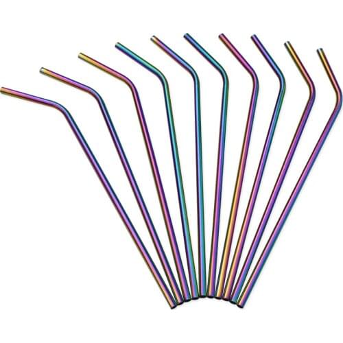 WOWSHINE New Colorful Stainless Steel 304 Drinking Straws 50pcs/lot Length 267mm Bent Dishwasher Safe Rainbow Color FDA