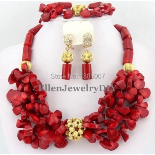 Stylish Nigerian African Wedding Coral Beads Jewelry Set Orange Coral Jewelry Set Necklace Bracelet Earrings Sets TL1494