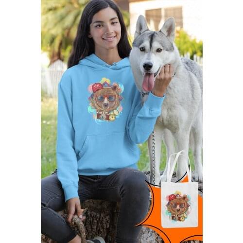 Angemiel Wear Holiday-Makers Bear Blue Women 'S Hooded Sweatshirt Bags Kombin