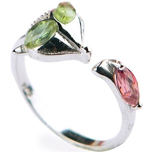 Genuine Natural Tourmaline Crystal Quartz Adjustable Size Women Fashion Jewelry Ring 5*3mm