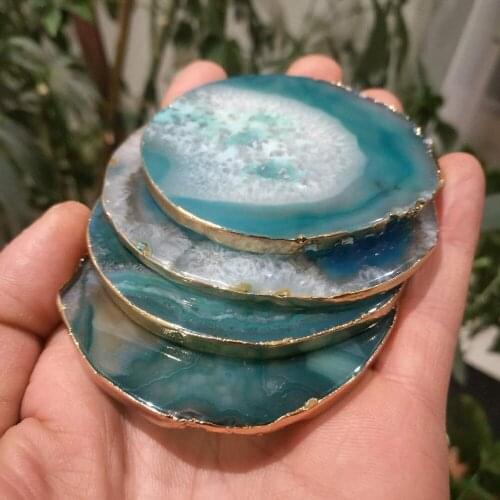 1pcs Natural agate earth grille piece insulated cup cushion stone agate cup cushion with gold-plated lace trim gift