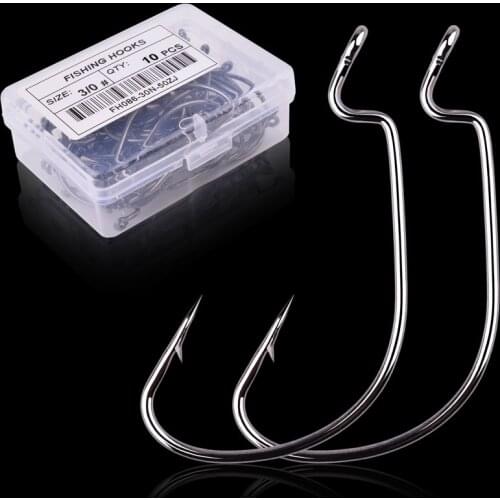 10pcs/lot Fishing Soft Worm Hooks High Carbon Steel Wide Super Lock Fishhooks Lure Softjerk Hooks 6#-5/0 Fishing Tackle