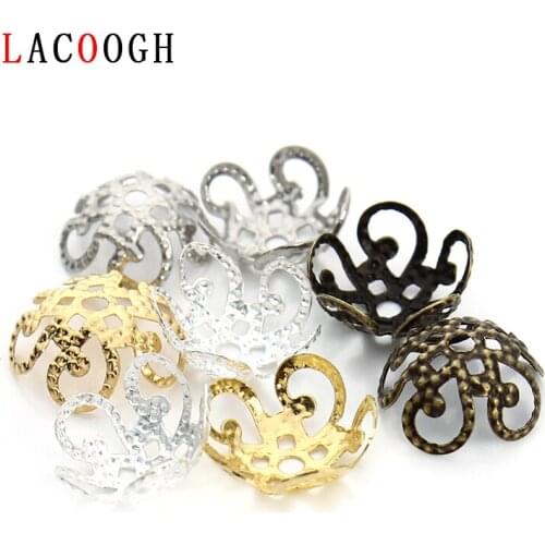 100Pcs/lot Hollow Flower Bead End Caps Filigree For Jewelry Making Pendant Earrings Needlework Spacer Bead Caps DIY Accessories