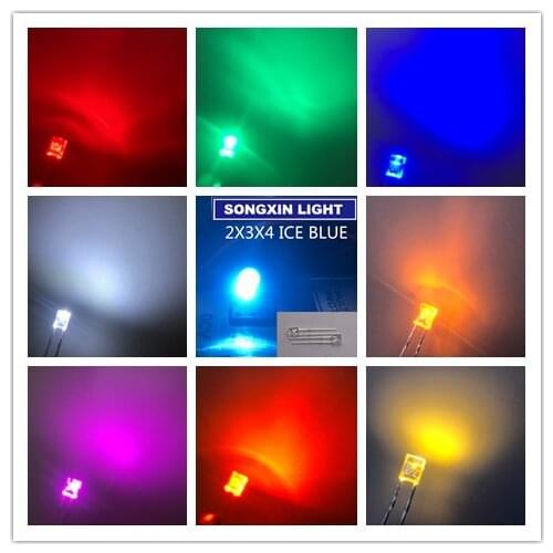 200pcs Square 2*3*4mm Ultra Bright LED Light Emitting Diode Lamp Red Green Yellow Pink Orange Purple Warm white Ice blue 234